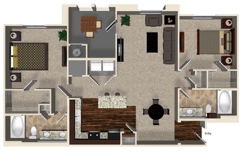 B2 floor plan 2 bedroom 2 bathroom 1150 square feet