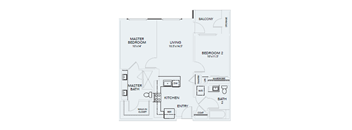 B2 – 2 Bedroom 2 Bath Floor Plan Layout – 962 Square Feet