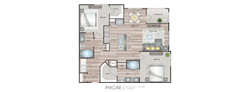 A floor plan of a house with labeled rooms such as Bedroom, Bath, Kitchen, Living Room, and Dining Room.