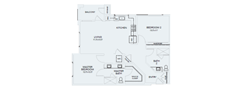B4 – 2 Bedroom 2 Bath Floor Plan Layout – 1185 Square Feet