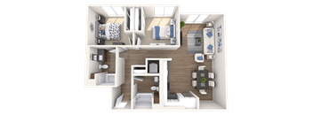 a 3d rendering of a bedroom and living room