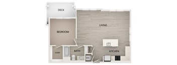A3 1 bed 1 bath 781 square feet floor plan at Bayswater Apartments, California