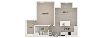 1 bed 1 bath 745 square feet floor plan at Bayswater Apartments, Burlingame, 94010
