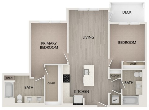 B2 2 bed 2 bath 991 square feet floor plan at Bayswater Apartments, Burlingame