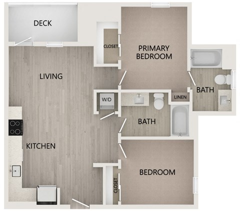 B4 2 bed 2 bath 831 square feet floor plan at Bayswater Apartments, Burlingame, CA