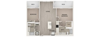 B6 2 bed 2 bath 1062 square feet floor plan at Bayswater Apartments, Burlingame, CA