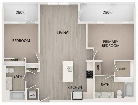 B6 2 bed 2 bath 1062 square feet floor plan at Bayswater Apartments, Burlingame, CA