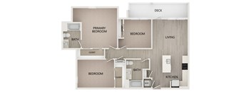 3 bed and 2 bath 1201 square feet floor plan at Bayswater Apartments, Burlingame, 94010