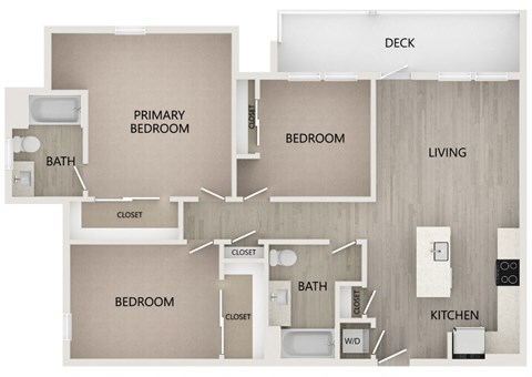 3 bed and 2 bath 1201 square feet floor plan at Bayswater Apartments, Burlingame, 94010