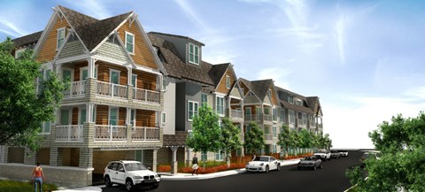 Exterior of Apartment Building with Wood Paneling and Parking at Bayswater Apartments, Burlingame
