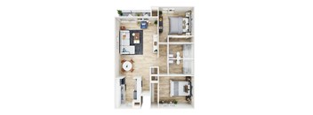The Birchwood - 3D floor plan - 2 bed 2 bath