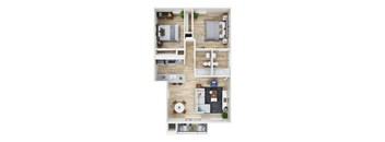 The Cedarwood - 3D floor plan - 2 bed 2 bath