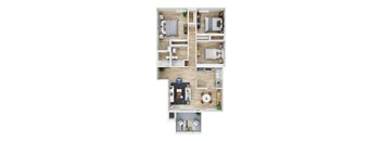 The Driftwood - 3D floor plan - 3 bed 2 bath