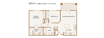 birch two bedroom floorplan 911 square feet