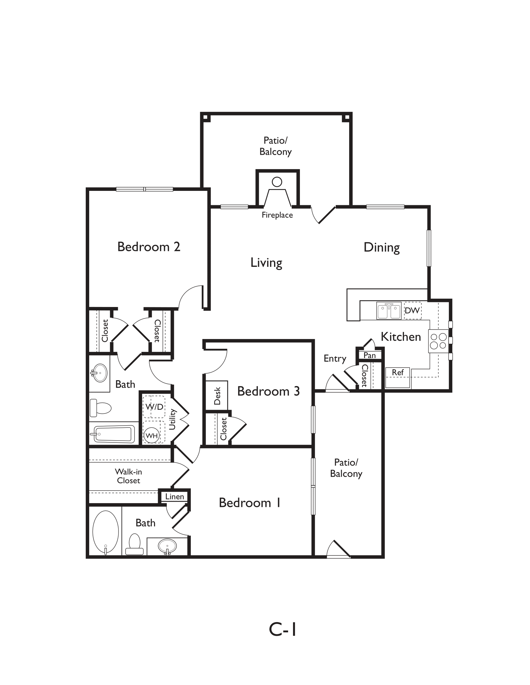 C1 (Premium) 3 bed 2 bath 1135 sqft