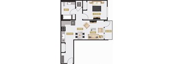 a floor plan of a house with a living room and a bedroom