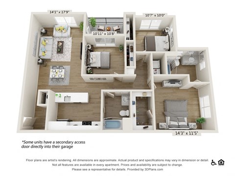 3 bed 3 bath - 1269 sqft