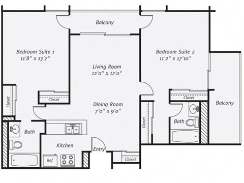 B1 (Premium) 2 bed 2 bath - 1025 sqft