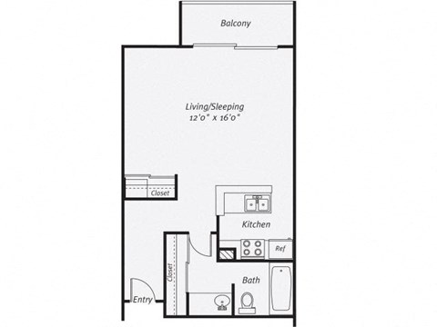 studio floor plan one bath  570 square feet