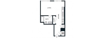 a floor plan of a studio apartment with a bedroom and a living room