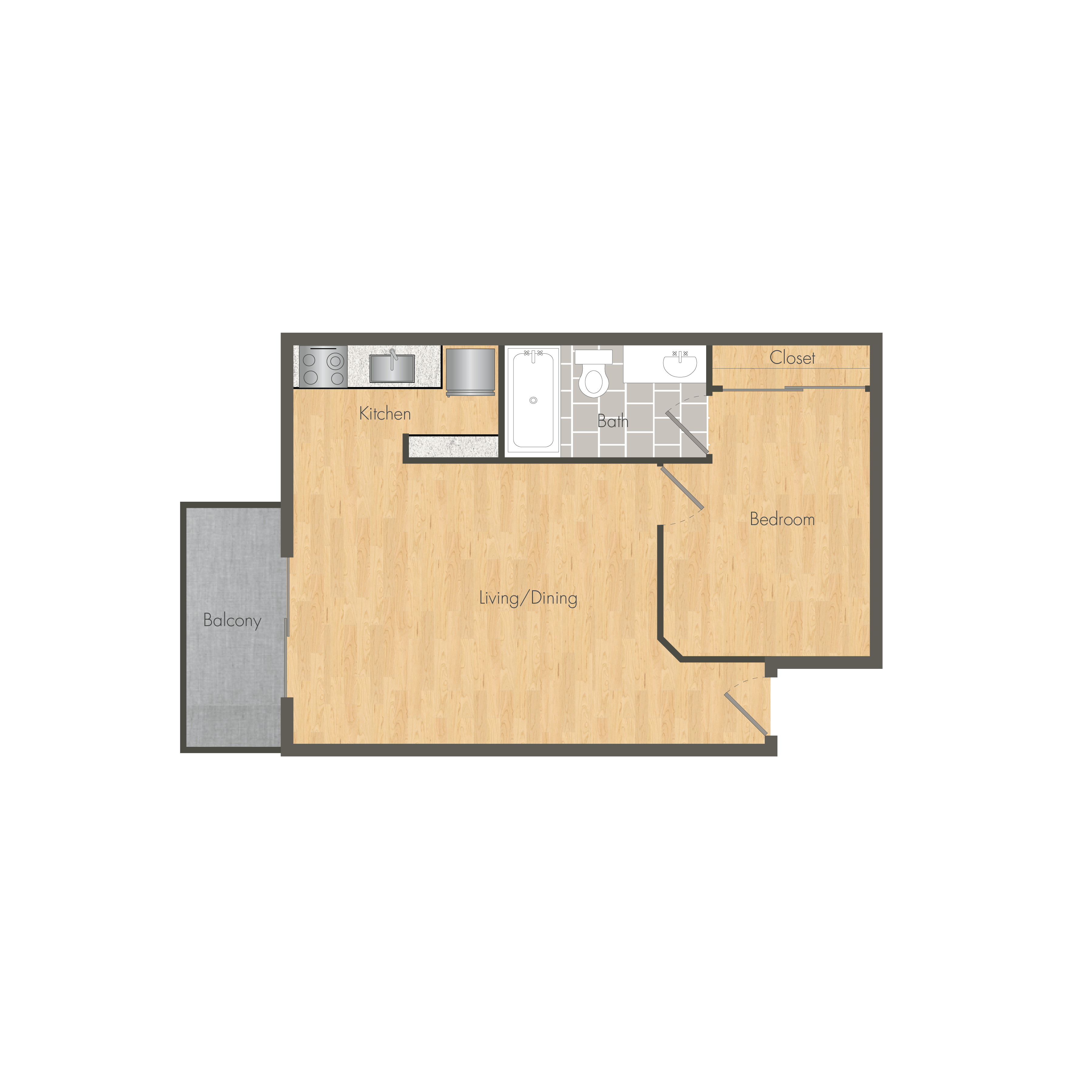 A floor plan of a house with a kitchen, living room, and bedrooms.