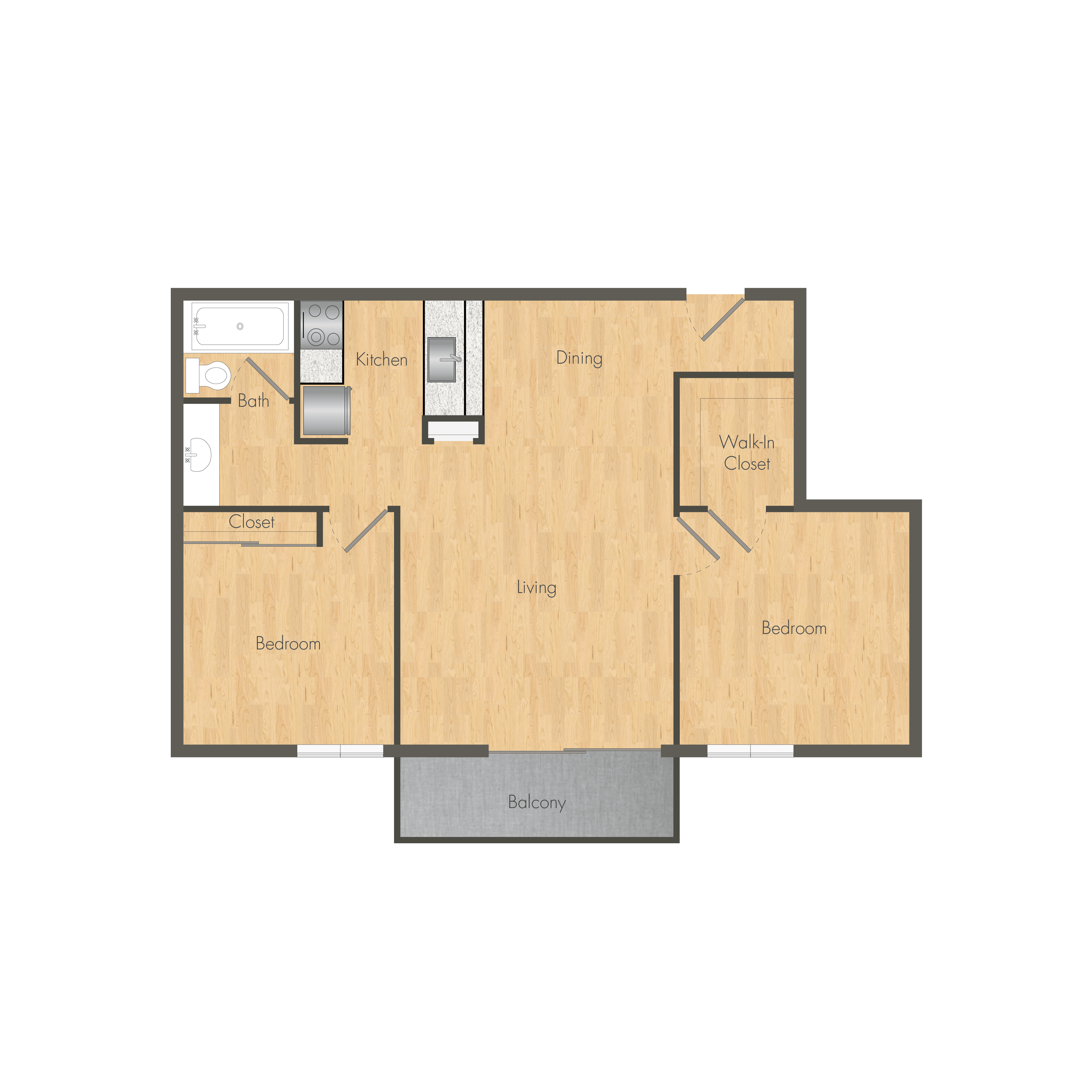 A floor plan of a house with a living room, dining room, kitchen, bedrooms, and a bathroom.