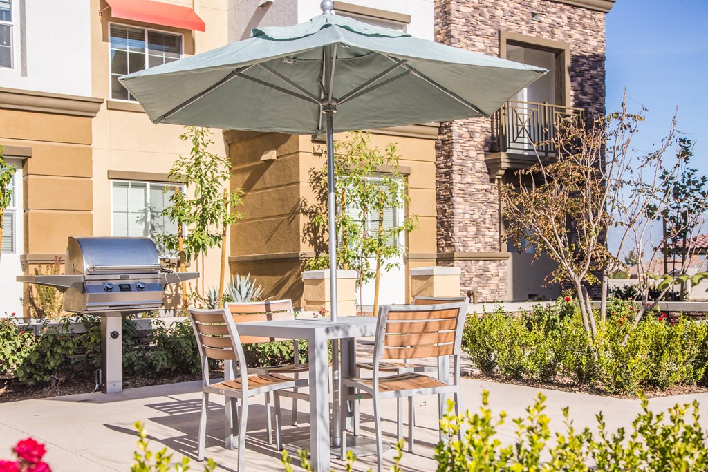 outdoor seating with bbq grills