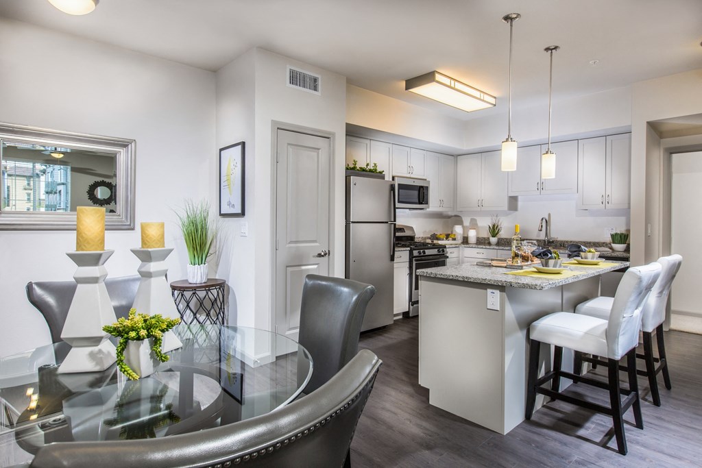 furnished kitchen and dining area
