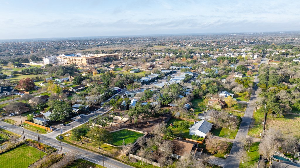an aerial view of the city