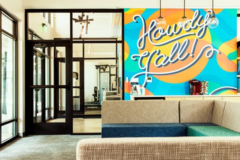 a mural with co-working space