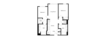 B1 - 2 bed 2 bath - 774 sqft