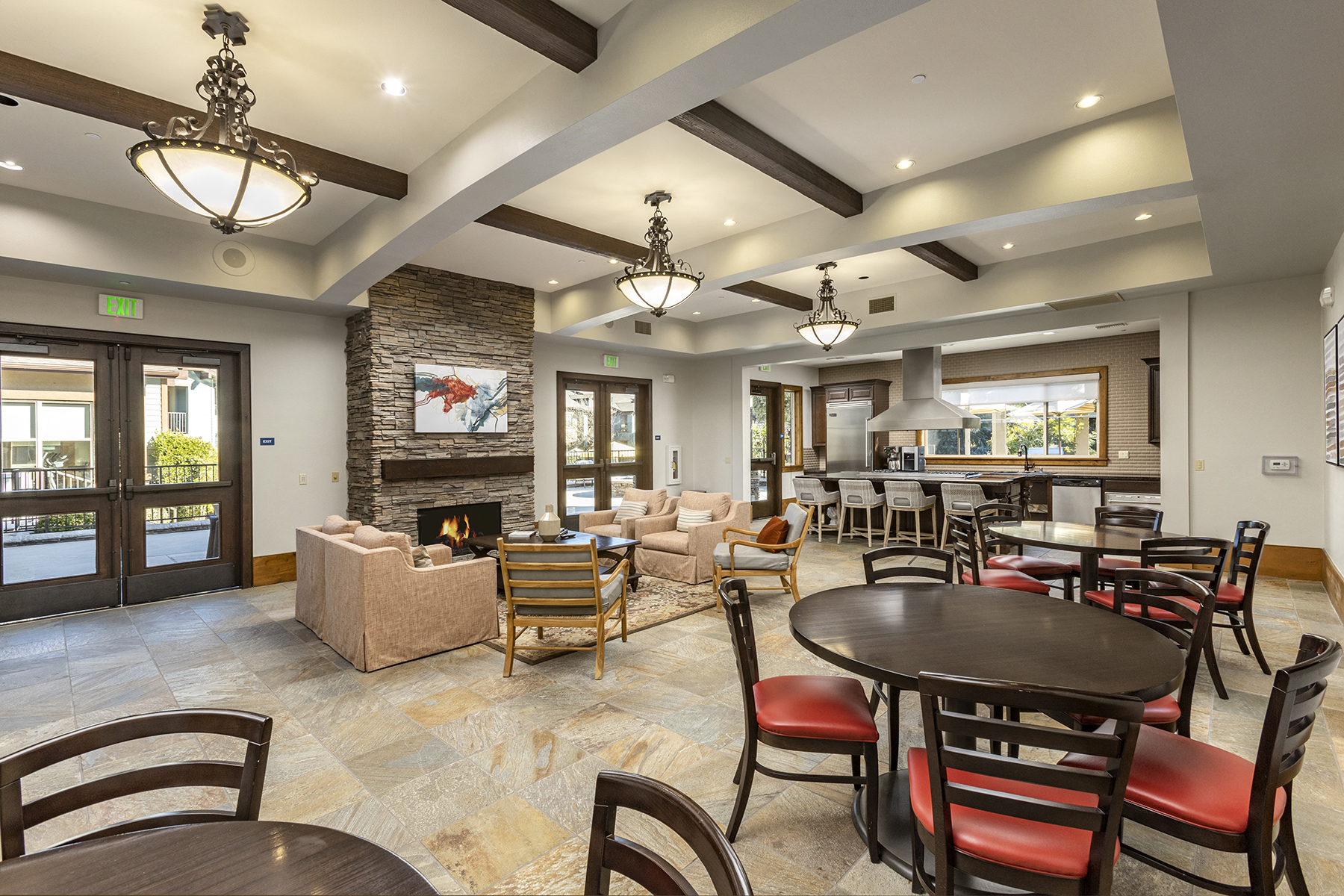Clubhouse and Kitchen at 55+ FountainGlen Jacaranda, Fullerton