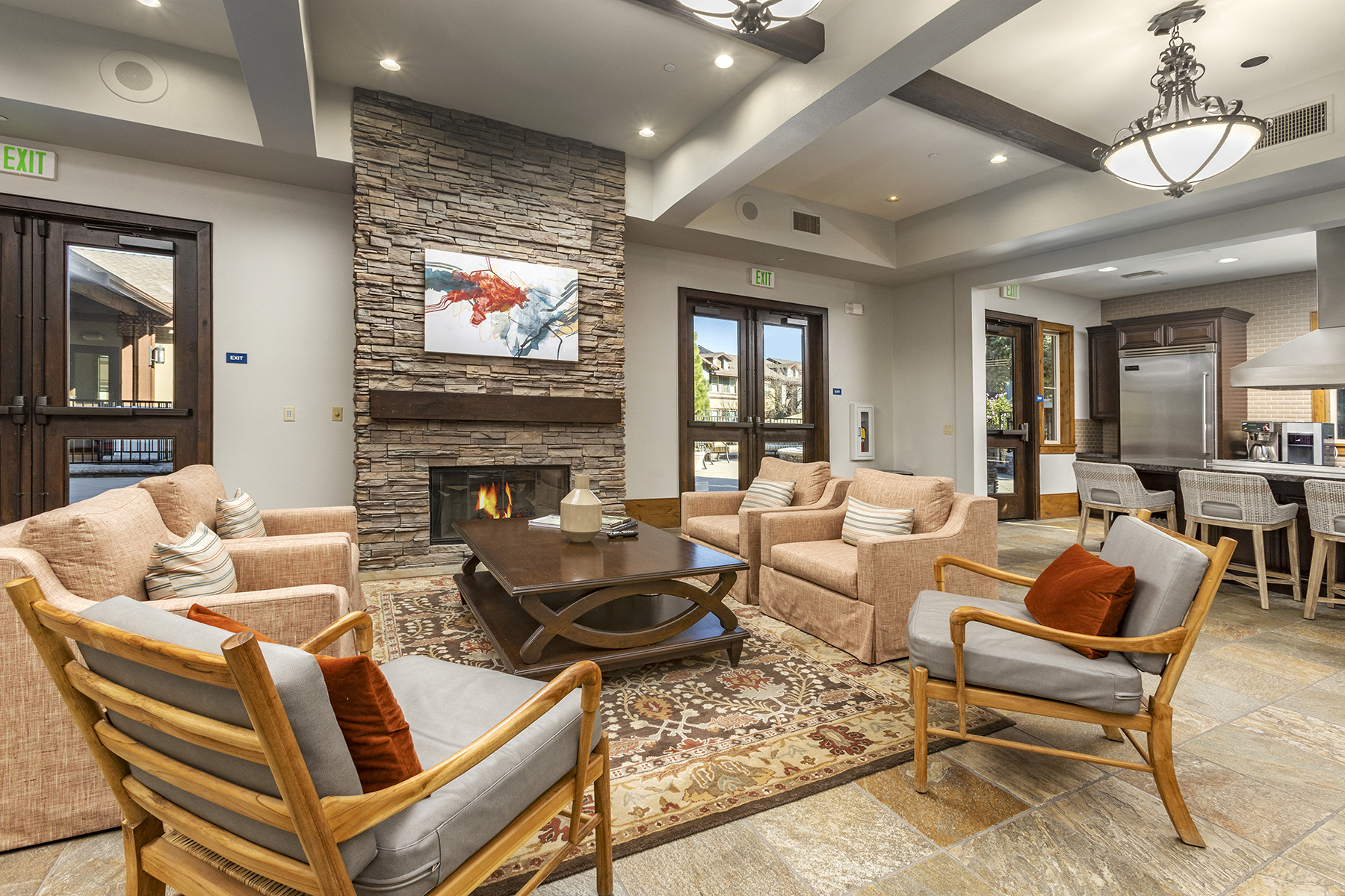 Living Room With Fireplace at 55+ FountainGlen  Jacaranda, Fullerton, California