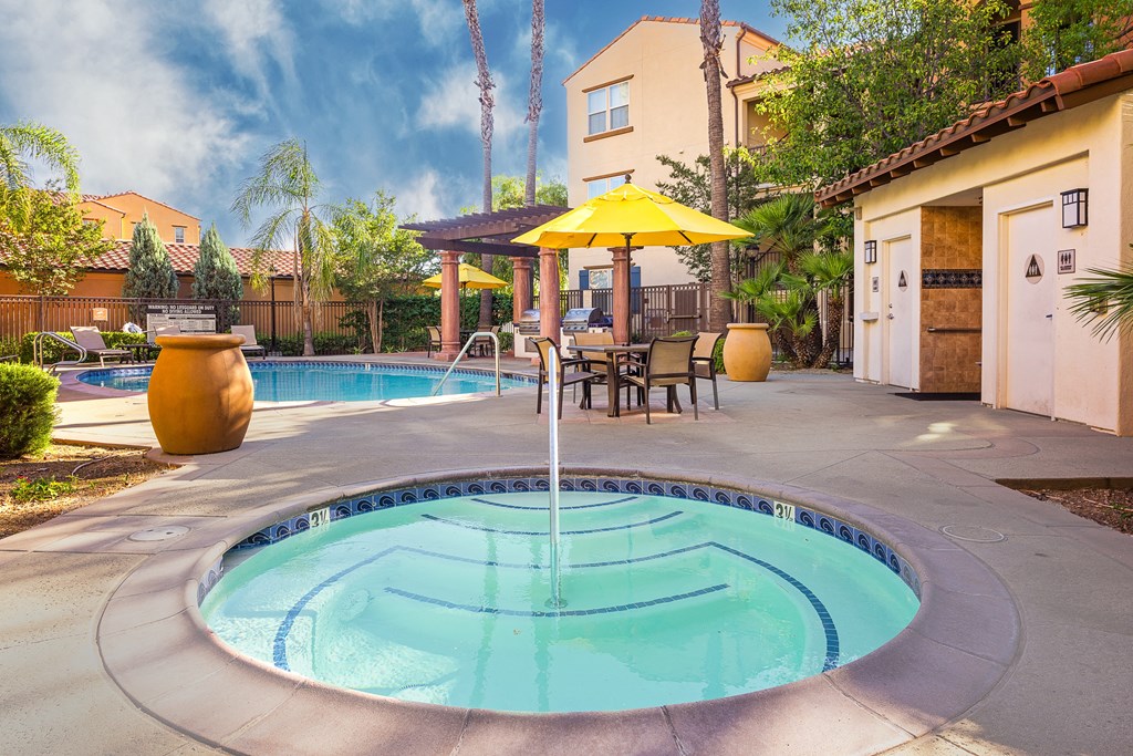 hot tub with seating area