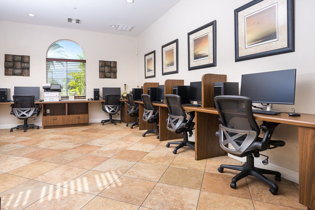 Business center with desks and computers