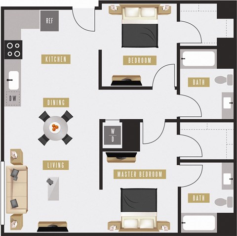 a floor plan of a living room with a kitchen and a dining room