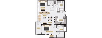a floor plan of a house with several bedrooms and a living room