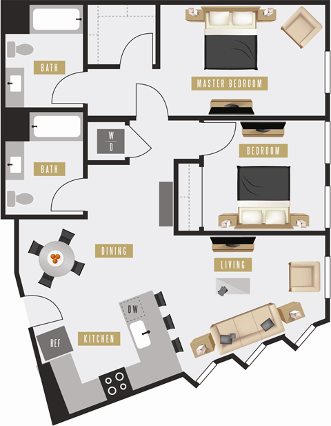 a floor plan of a house with a living room and a dining room and kitchen