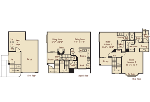 D6 – 2 Bedroom 2.5 Bath Floor Plan Layout – 1251 Square Feet at Aliso Creek, Aliso Viejo, CA, 92656