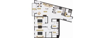 a floor plan of a home with a bedroom and living room