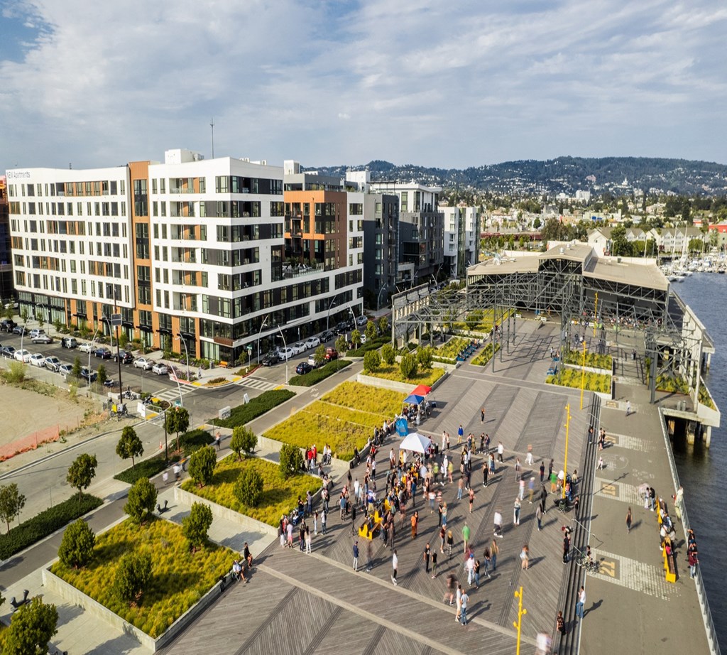 exterior shot of building with waterfront