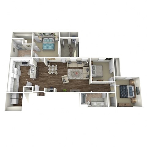 a furnished floor plan of a 3 bedroom apartment