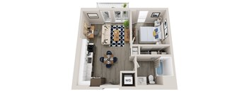 Emerald A1 1 bed 1 bath floorplan