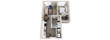 Emerald A2 1 bed 1 bath 600 square feet floor plan