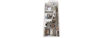 Emerald A3 1 bed 1 bath 623 square foot floor plan