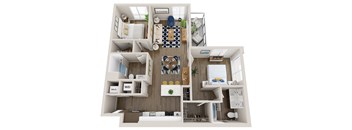 Emerald B3 2 Bed 2 Bath 990 Square Foot Floor Plan