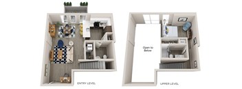 Emerald L3 1 bed 1.5 Bath 773 Square Foot Floor Plan