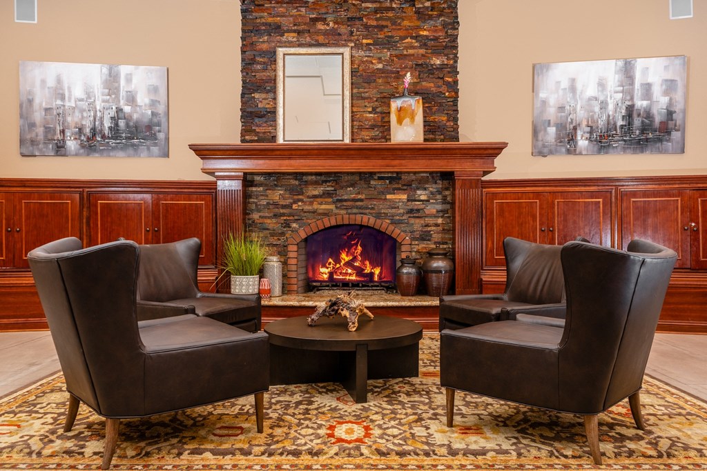 Fireside Chat area in clubhouse at 55+ FountainGlen Goldenwest, Westminster, CA