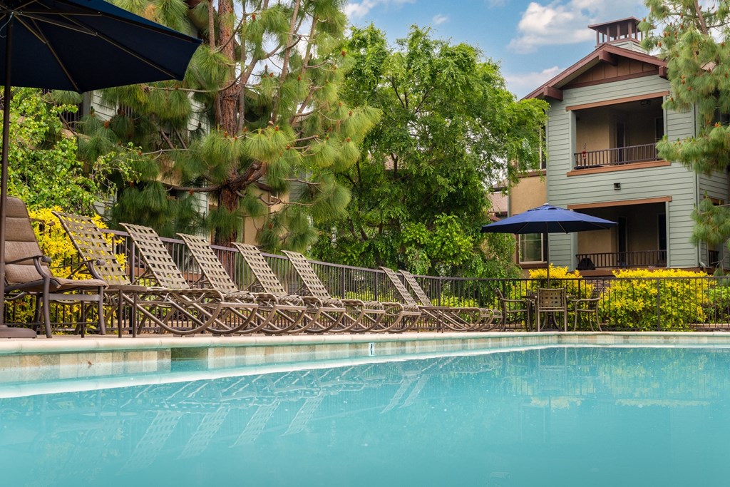 Pool area at 55+ FountainGlen Jacaranda, Fullerton, CA