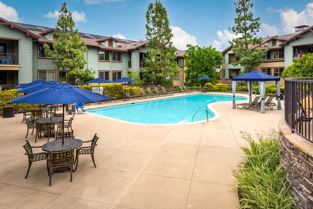 Pool area at 55+ FountainGlen Jacaranda, Fullerton, CA
